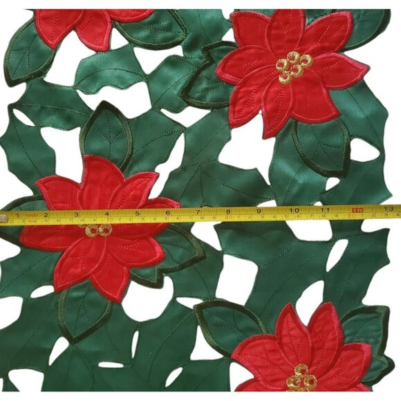 Poinsettia Table Runner Holiday Christmas Floral Cut Out Embroidery Mantel Decor - Picture 7 of 7